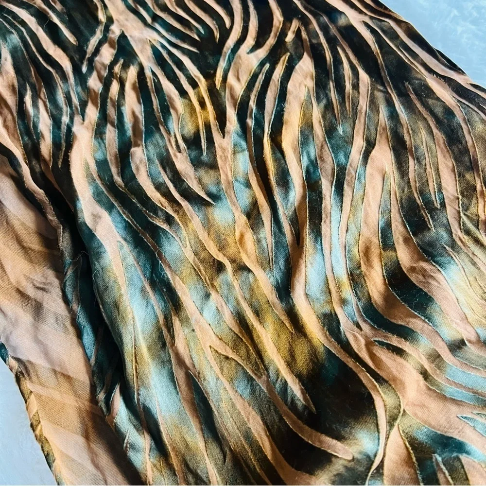 58”x12” VINTAGE SILK OBLONG SHAPED BROWN WOMEN'S SCARF.